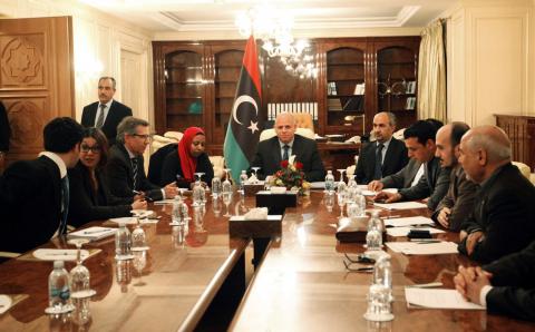 Bernardino Leon (3rd L), U.N. special envoy for Libya, attends a meeting with members of the Libyan General National Congress in Tripoli, March 2, 2015. PHOTO BY REUTERS/Ismail Zitouni