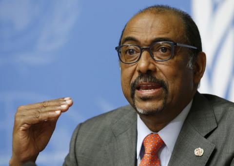 Michel Sidibe, Executive Director of UNAIDS addresses a news conference on the release of a new report to get countries on the Fast-Track to end the AIDS epidemic by 2030 a the United Nations European headquarters in Geneva, Switzerland, November 24, 2015. PHOTO BY REUTERS/Denis Balibouse