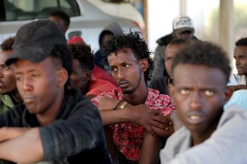 Migrants are seen after being rescued by Libyan coast guard in Tripoli, Libya, October 16, 2019. PHOTO BY REUTERS/Ismail Zitouny