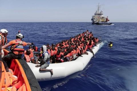 Migrants are rescued during a MOAS operation off the coast of Libya August 18, 2016 in this handout picture courtesy of the Italian Red Cross released on August 19, 2016. PHOTO BY REUTERS/Yara Nardi