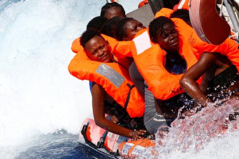 Migrants are rescued by SOS Mediterranee organisation during a search and rescue (SAR) operation with the MV Aquarius rescue ship (not pictured) in the Mediterranean Sea, off the Libyan Coast, September 14, 2017. PHOTO BY REUTERS/Tony Gentile