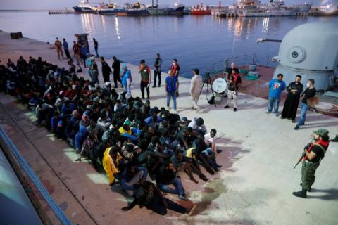 Migrants arrive at a naval base after they were rescued by Libyan Navy, in Tripoli, Libya, November 4, 2017. PHOTO BY REUTERS/Ahmed Jadallah