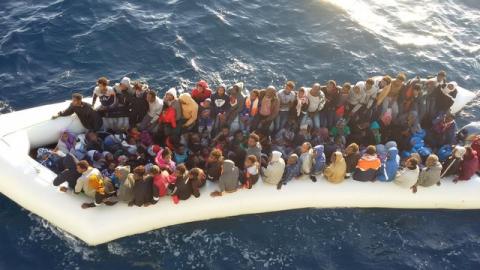 Migrants arrive at a naval base after they were rescued by the Libyan coastal guard in Tripoli, Libya, November 23, 2017. PHOTO BY REUTERS/Media office of the Libyan Navy