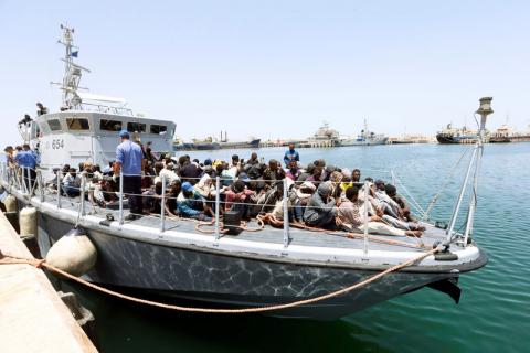 Migrants arrive at a naval base after being rescued by Libyan coast guards in Tripoli, Libya, June 29, 2018. PHOTO BY REUTERS/Ismail Zitouny