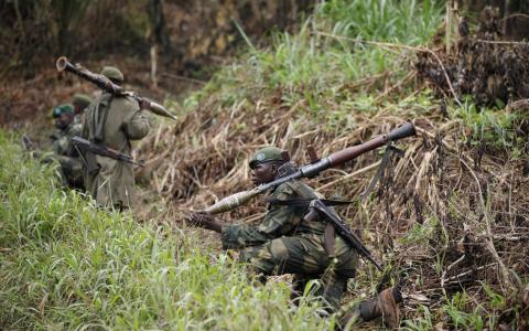 Democratic Republic of Congo military personnel (FARDC) patrol against the Allied Democratic Forces (ADF) and the National Army for the Liberation of Uganda (NALU) rebels near Beni in North-Kivu province