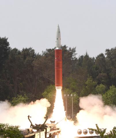 A Ballistic Missile Defence (BMD) Interceptor takes off to hit one of India's satellites in the first such test, from the Dr. A.P.J. Abdul Kalam Island, in the eastern state of Odisha, India, March 27, 2019. PHOTO BY REUTERS/India's Press Information Bureau/Handout