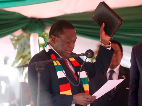 President Emmerson Mnangagwa is sworn in during his presidential inauguration ceremony in Harare, Zimbabwe, August 26, 2018. PHOTO BY REUTERS/Philimon Bulawayo