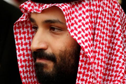 Saudi Arabia's Crown Prince Mohammed bin Salman leaves the Hotel Matignon in Paris, France, April 9, 2018. PHOTO BY REUTERS/Charles Platiau