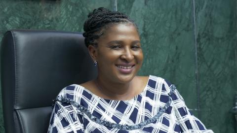 Namibia's first lady, Monica Geingos, smiles for a photo in the State House in Windhoek, Namibia February 4, 2020. PHOTO BY Thomson Reuters Foundation/Kim Harrisberg