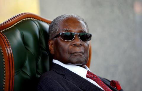 Zimbabwe's former president Robert Mugabe looks on during a press conference at his private residence nicknamed "Blue Roof" in Harare, Zimbabwe, July 29, 2018. REUTERS/Siphiwe Sibeko