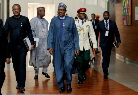 Nigeria's President Muhammadu Buhari arrives for the 30th Ordinary Session of the Assembly of the Heads of State and the Government of the African Union in Addis Ababa, Ethiopia, January 28, 2018. PHOTO BY REUTERS/Tiksa Negeri