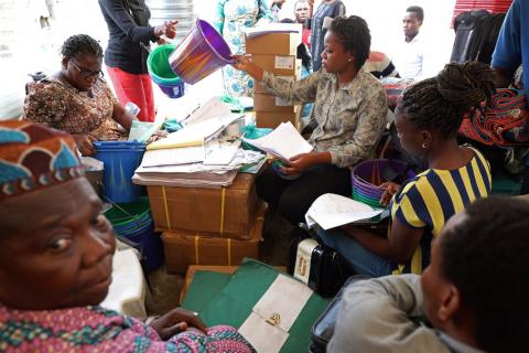 Independent National Electoral Commission (INEC) ad hoc workers sort election materials in Lagos, Nigeria, March 8, 2019. PHOTO BY REUTERS/Adelaja Temilade