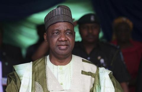 Nigeria's Vice President Namadi Sambo sings the national anthem during the commissioning of the National Trauma Centre in Abuja, August 11, 2014. PHOTO BY REUTERS/Afolabi Sotunde