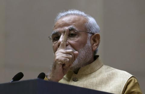 Prime Minister Narendra Modi gestures as he speaks during the launch of 'Make in India' campaign in New Delhi