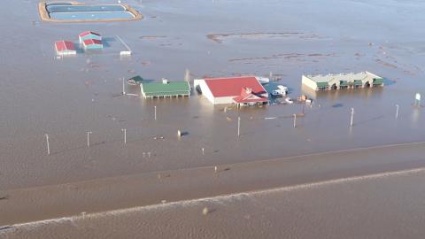 Flooded areas are seen near Nebraska City, Nebraska, U.S., March 20, 2019 in this still image taken from a video obtained from social media on March 21, 2019. PHOTO BY REUTERS/Courtesy Nebraska State Patrol