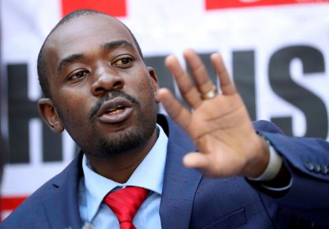 Opposition Movement for Democratic Change (MDC) leader Nelson Chamisa addresses a media conference following the announcement of election results in Harare, Zimbabwe, August 3, 2018. PHOTO BY REUTERS/Mike Hutchings