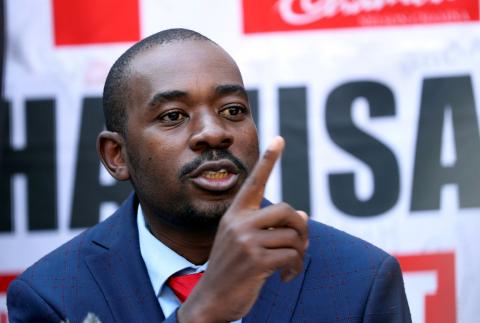 Opposition Movement for Democratic Change (MDC) leader Nelson Chamisa addresses a media conference following the announcement of election results in Harare, Zimbabwe, August 3, 2018. PHOTO BY REUTERS/Mike Hutchings