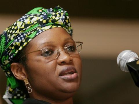 Nigeria's former Finance Minister Nenadi Usman speaks during a luncheon at the International Monetary Fund (IMF) - World Bank meeting, in Singapore. PHOTO BY REUTERS/Tim Chong