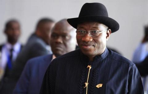 Nigeria's President Goodluck Jonathan arrives for the extraordinary session of the African Union's Assembly of Heads of State and Government