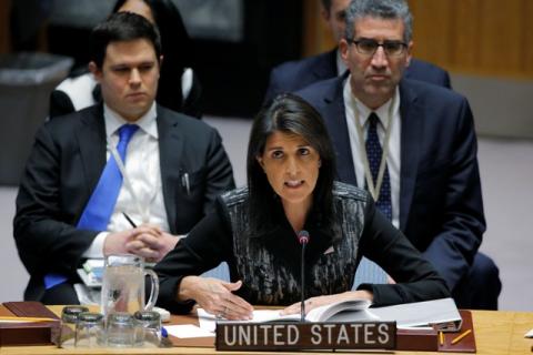 U.S. Ambassador to the UN Nikki Haley speaks during a meeting of the UN Security Council at the UN headquarters in New York, U.S., November 16, 2017. PHOTO BY REUTERS/Lucas Jackson