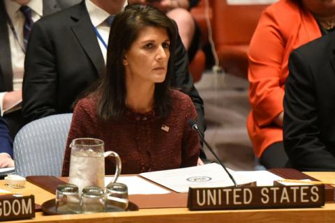 U.S. Ambassador to the United Nations Nikki Haley delivers remarks at a security council meeting at U.N. headquarters during the United Nations General Assembly in New York City, U.S., September 21, 2017. PHOTO BY REUTERS/Stephanie Keith