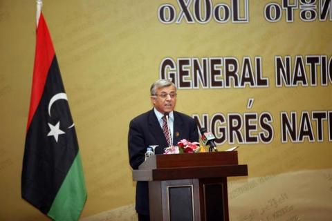 Nouri Abusahmain, president of the General National Congress (GNC), speaks during a ceremony in Tripoli