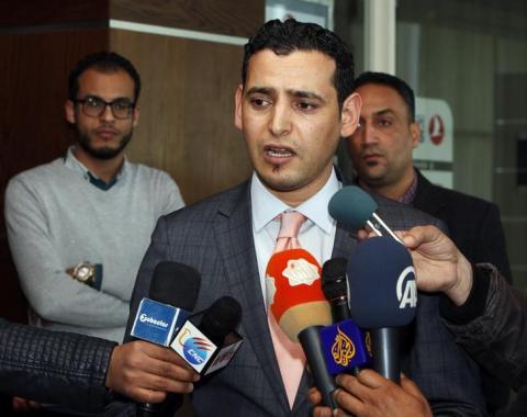 Parliament spokesman Omar Hmeidan speaks during a news conference in Tripoli, March 11, 2014. PHOTO BY REUTERS/Ismail Zitouny