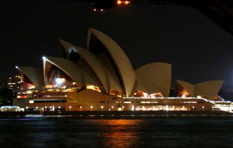 The Sydney Opera House seen during the tenth anniversary of Earth Hour in Sydney, Australia, March 25, 2017. PHOTO BY REUTERS/David Gray