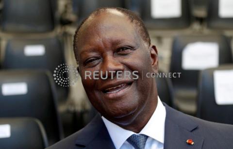 Ivory Coast's President Alassane Ouattara reacts during a ceremony marking the 75th anniversary of the Allied landings in Provence in World War Two which helped liberate southern France, in Boulouris, France, August 15, 2019. PHOTO BY REUTERS/Eric Gaillard