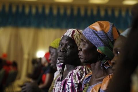 Parents of the Chibok girls attend a meeting with Nigeria's President Muhammadu Buhari at the presidential villa in Abuja, Nigeria, January 14, 2016. PHOTO BY REUTERS/Afolabi Sotunde