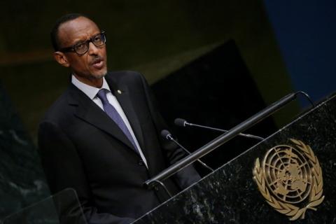 President Paul Kagame of Rwanda addresses attendees during the 70th session of the United Nations General Assembly at the U.N. Headquarters in New York, September 29, 2015. PHOTO BY REUTERS/Carlo Allegri