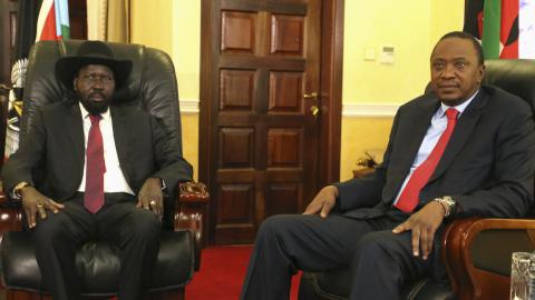 South Sudan's President Salva Kiir meets with Kenya's President Uhuru Kenyatta in the capital Juba