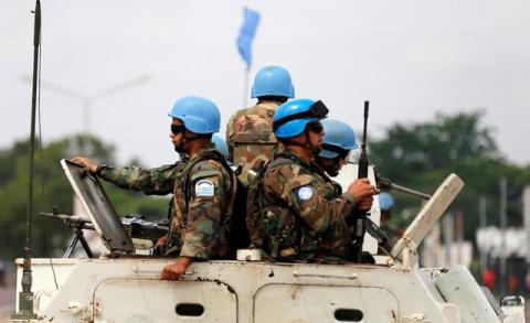 Peacekeepers serving in the United Nations Organization Stabilization Mission in the Democratic Republic of the Congo (MONUSCO) patrol in their armoured personnel in the streets of the Democratic Republic of Congo's capital Kinshasa, December 20, 2016. PHOTO BY REUTERS/Thomas Mukoya