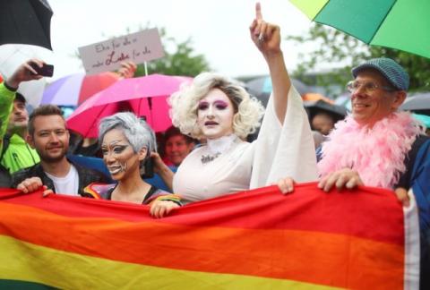 People celebrate in front of Germany's lower house of parliament Bundestag after the delegates voted on legalising same-sex marriage, in Berlin, Germany, June 30, 2017. PHOTO BY REUTERS/Hannibal Hanschke