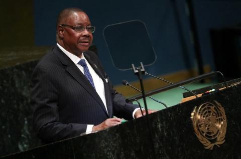 Malawi's President Arthur Peter Mutharika speaks at the Nelson Mandela Peace Summit during the 73rd United Nations General Assembly in New York, U.S., September 24, 2018. PHOTO BY REUTERS/Carlo Allegri