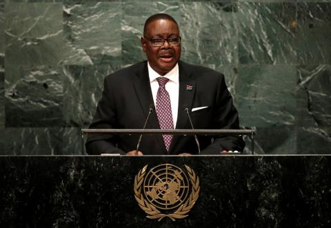 President Peter Mutharika of Malawi addresses the United Nations General Assembly in the Manhattan borough of New York, U.S., September 20, 2016. PHOTO BY REUTERS/Mike Segar