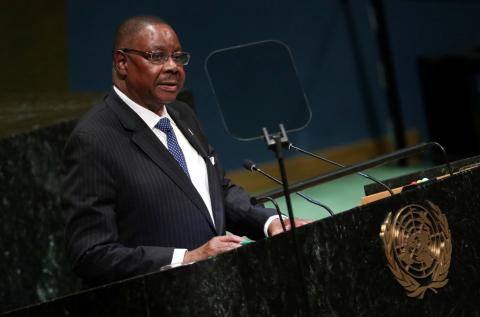 Malawi's President Peter Mutharika speaks at the Nelson Mandela Peace Summit during the 73rd United Nations General Assembly in New York, U.S., September 24, 2018. PHOTO BY REUTERS/Carlo Allegri