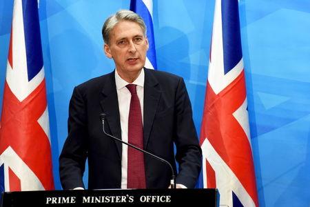 British Foreign Secretary Philip Hammond delivers a joint statement to the media with Israeli Prime Minister Benjamin Netanyahu (not pictured) in Jerusalem, July 16, 2015. PHOTO BY REUTERS/Debbie Hill