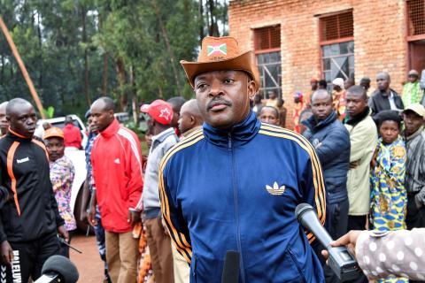 Burundi President Pierre Nkurunziza addresses the media after casting his ballot at a polling centre during the constitutional amendment referendum at School Ecofo de Buye in Mwumba commune in Ngozi province, northern Burundi, May 17, 2018. PHOTO BY REUTERS/Evrard Ngendakumana