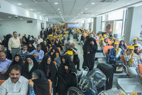 Iranian pilgrims wait at the Imam Khomeini airport in Tehran as they depart for the annual haj pilgrimage to the holy city of Mecca, in Tehran, Iran, July 31, 2017. PHOTO BY REUTERS/Nazanin Tabatabaee Yazdi/TIMA 