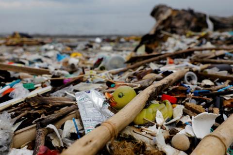 A rubber duck toy is pictured in a vast carpet of plastic trash on a seashore on Freedom Island, Paranaque City, Metro Manila, Philippines, July 15, 2019. PHOTO BY REUTERS/Eloisa Lopez