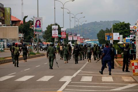 Members of the police head down Banex road during their operation to disperse members of the Islamic Movement of Nigeria (IMN) from a street in Abuja, Nigeria July 23, 2019. PHOTO BY REUTERS/Afolabi Sotunde