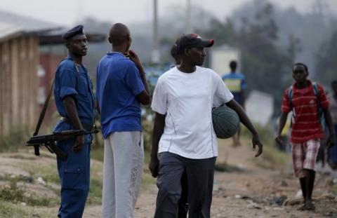 Burundi police patrol the streets of Musaga district in the capital Bujumbura after the results of this weeks presidential elections were released, July 24, 2015. PHOTO BY REUTERS/Mike Hutchings