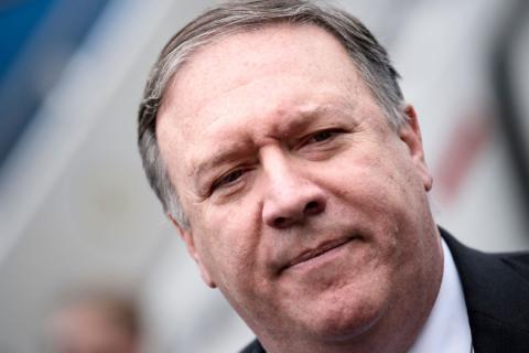 U.S. Secretary of State Mike Pompeo speaks to the press before boarding his plane at Mexico City International Airport in Mexico City, Mexico, October 19, 2018. PHOTO BY REUTERS/Brendan Smialowski