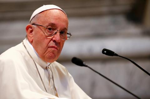 Pope Francis attends a meeting with faithful of the diocese of Rome at Saint John Lateran Basilica in Rome, Italy, May 14, 2018. PHOTO BY REUTERS/Tony Gentile