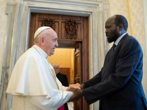 Pope Francis attends an audience with the President of South Sudan Salva Kiir at the Vatican, March 16, 2019. PHOTO BY REUTERS/Vatican Media