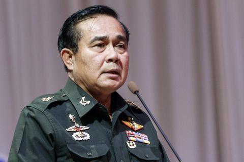 Thai Army chief General Prayuth Chan-ocha speaks at a meeting to discuss the 2015 national budget, at the Army Club in Bangkok,