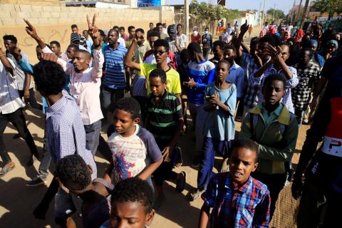 Sudanese demonstrators march during anti-government protests in Khartoum, Sudan, January 24, 2019. PHOTO BY REUTERS/Mohamed Nureldin Abdallah