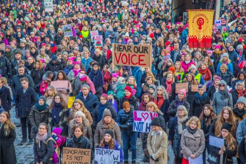 Protesters gather for the Women's March in Oslo, Norway, January 21, 2017. The march is being held in solidarity with similar events taking place internationaly. PHOTO BY REUTERS/Stian Lysberg Solum