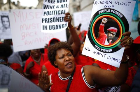 Protesters demonstrate against Ugandan President Yoweri Museveni outside Uganda House in London, Britain, August 23, 2018. PHOTO BY REUTERS/Henry Nicholls